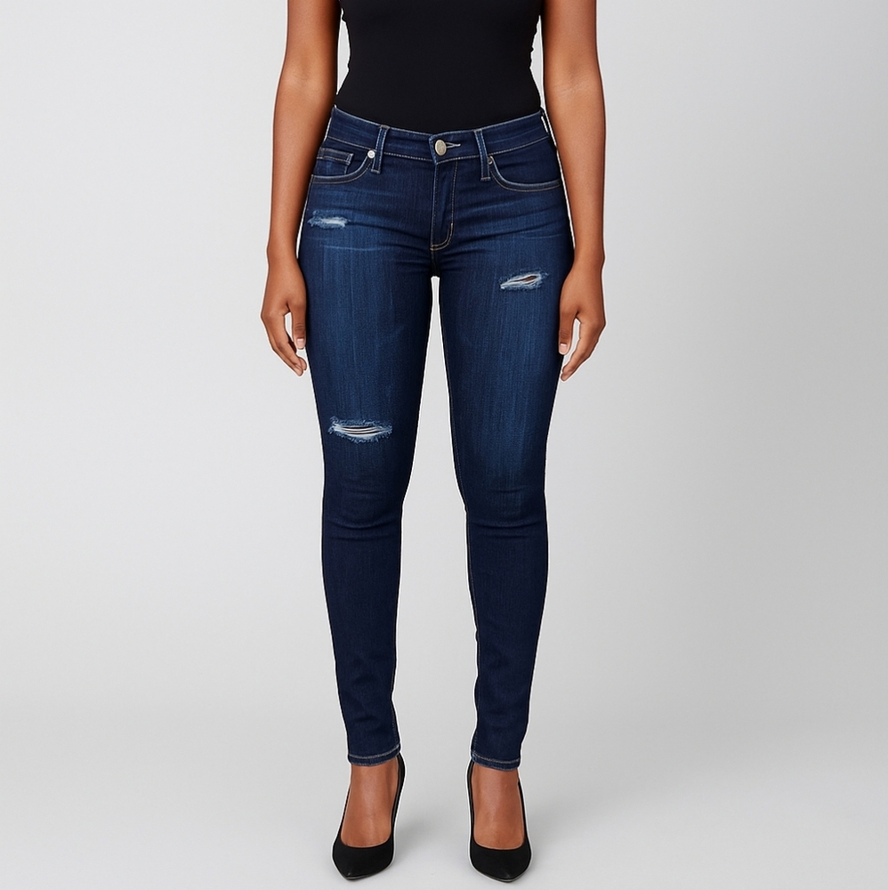 AG Adriano Goldschmied Women's Skinny Jeans in Dark Blue with Faded Distress